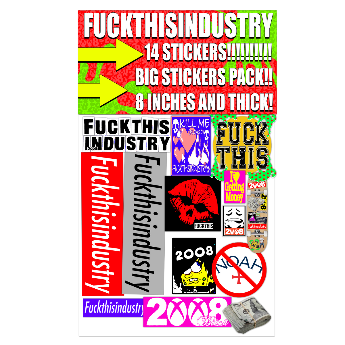 *BIG* STICKERS PACK (14 STICKERS) – FUCKTHISINDUSTRY2008