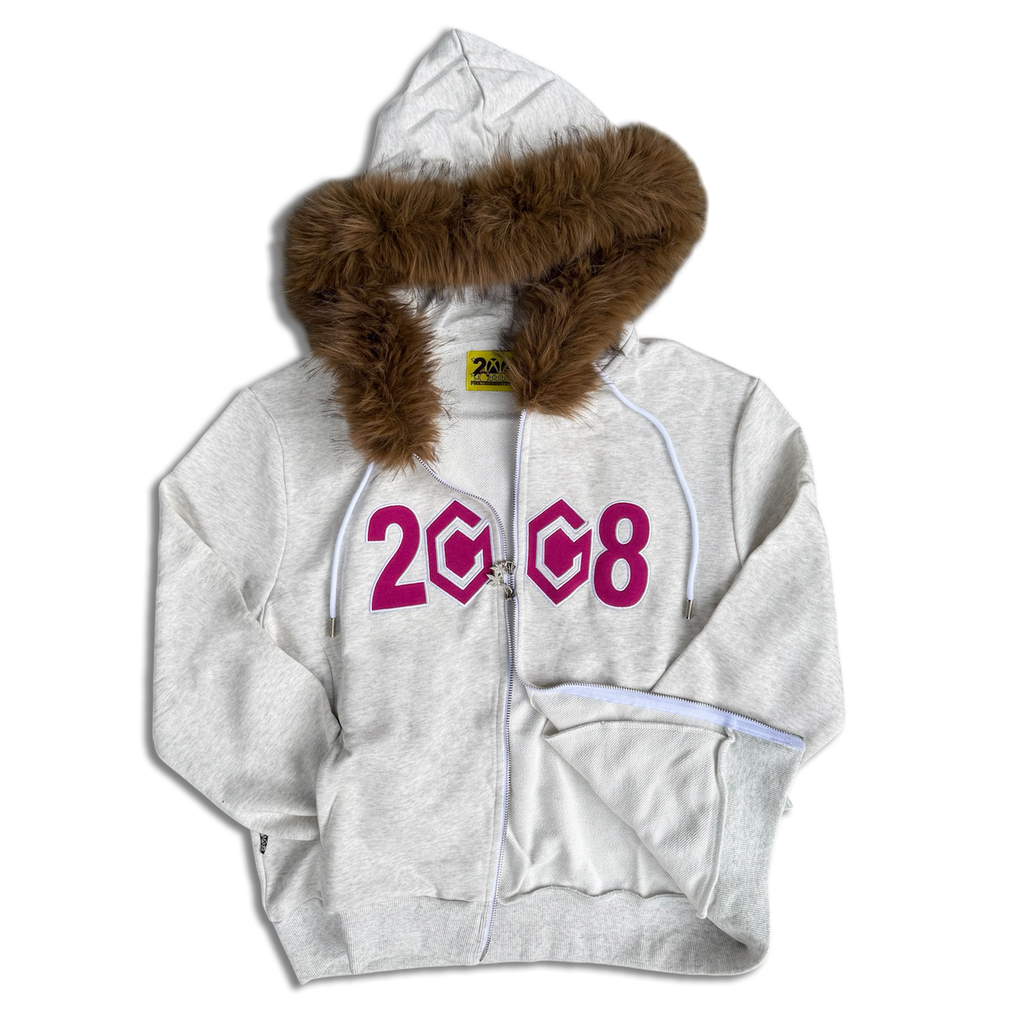 8CUBE FUR ZIP GREY/PINK