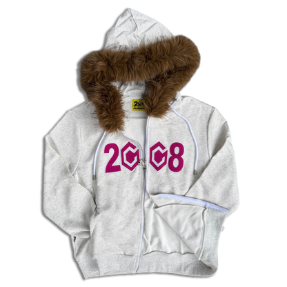 8CUBE FUR ZIP GREY/PINK