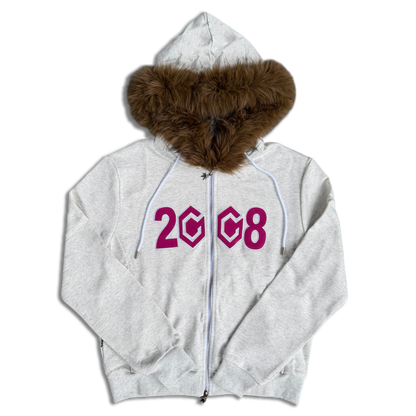 8CUBE FUR ZIP GREY/PINK