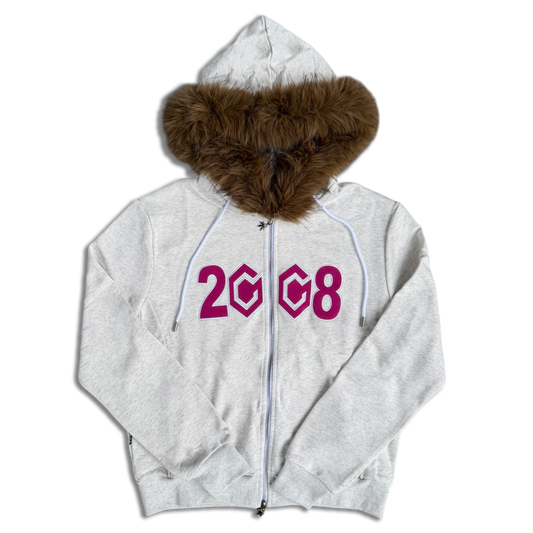 8CUBE FUR ZIP GREY/PINK