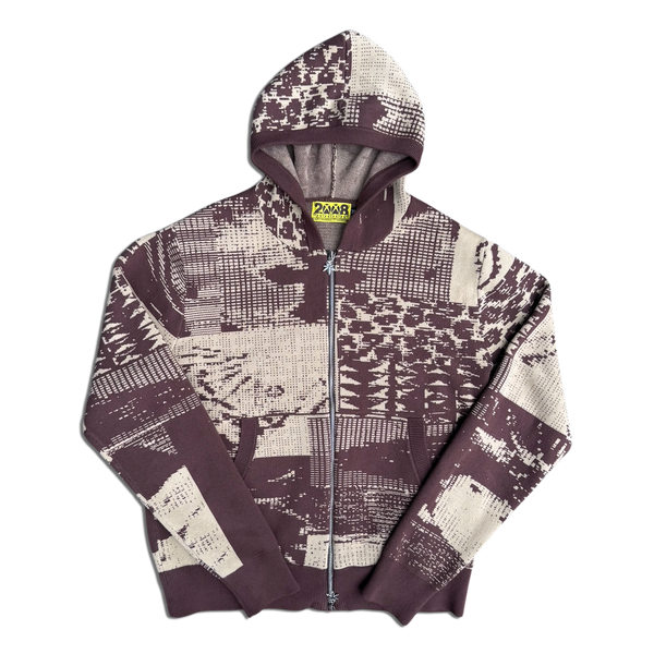 ニ*ケ様 Full of illustration zip hoodie pixelknitzipfrontcrossarmsnobg